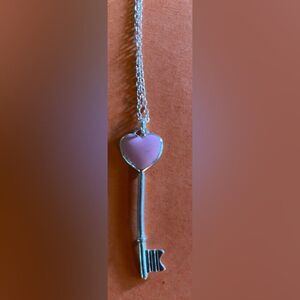 Women’s Necklace Silver Tone Pink Heart Key Love Pendant